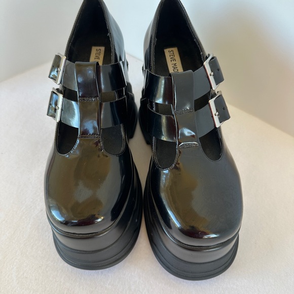 Black Leather Women's Steve Madden PHASE Platform Mary Jane Loafers Size 10 - Picture 9 of 12